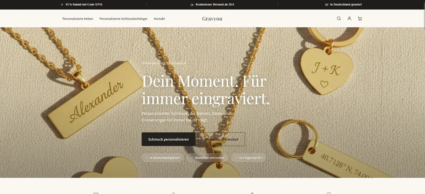 Startseite des Gravyou-Onlineshops